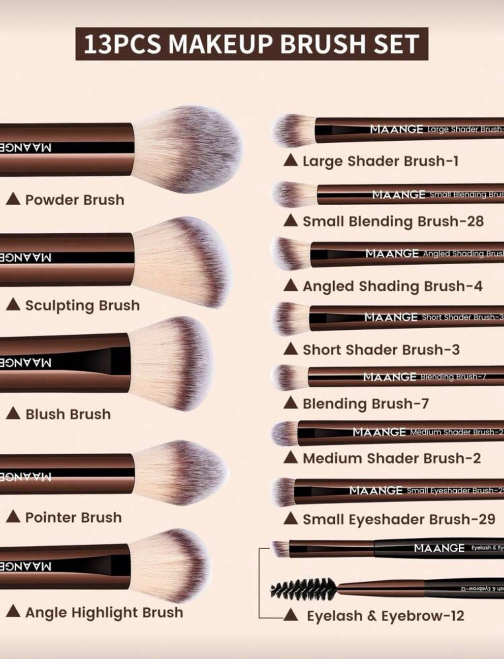 MAANGE 13-Piece Professional Makeup Brush Set with Bag