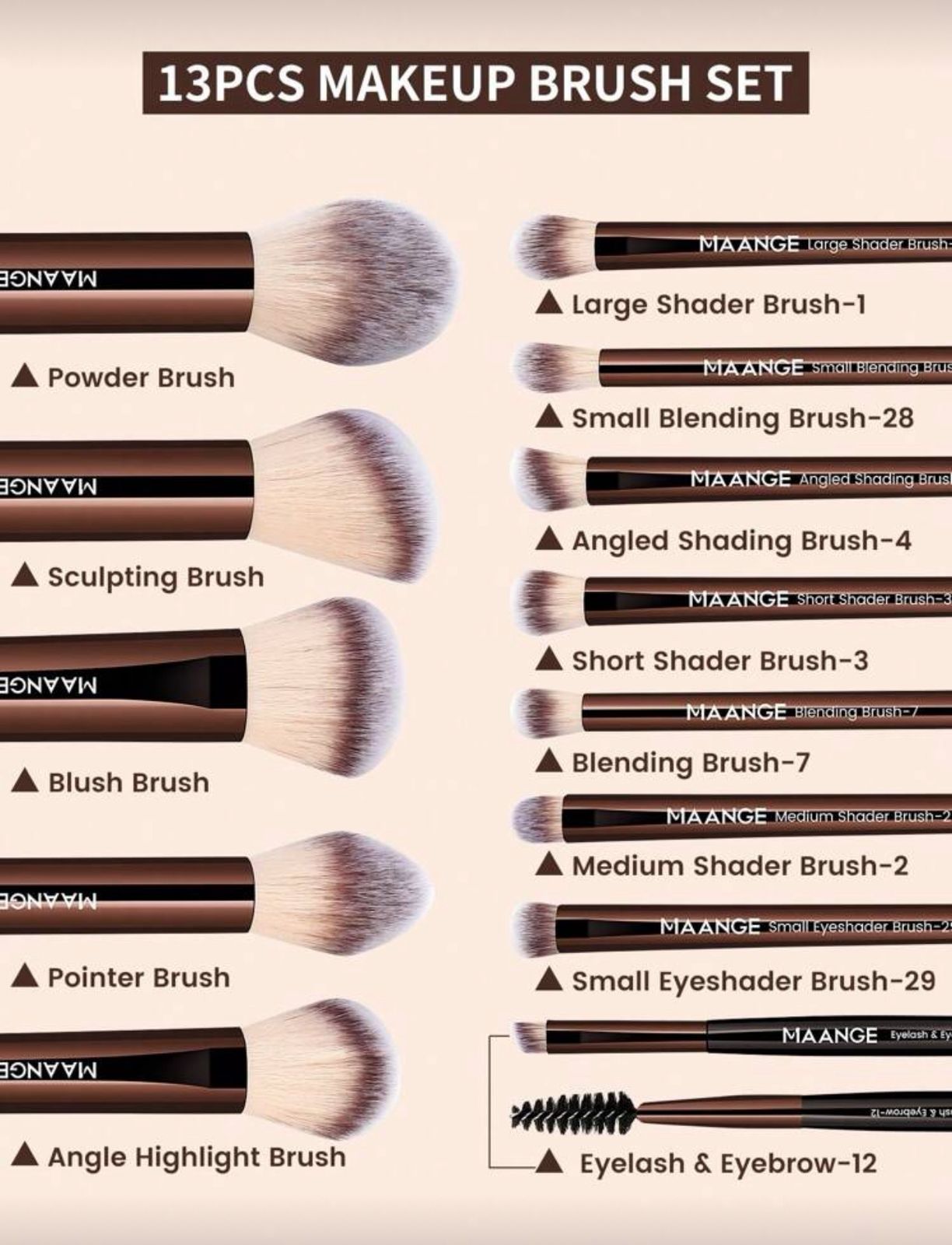 MAANGE 13-Piece Professional Makeup Brush Set with Bag