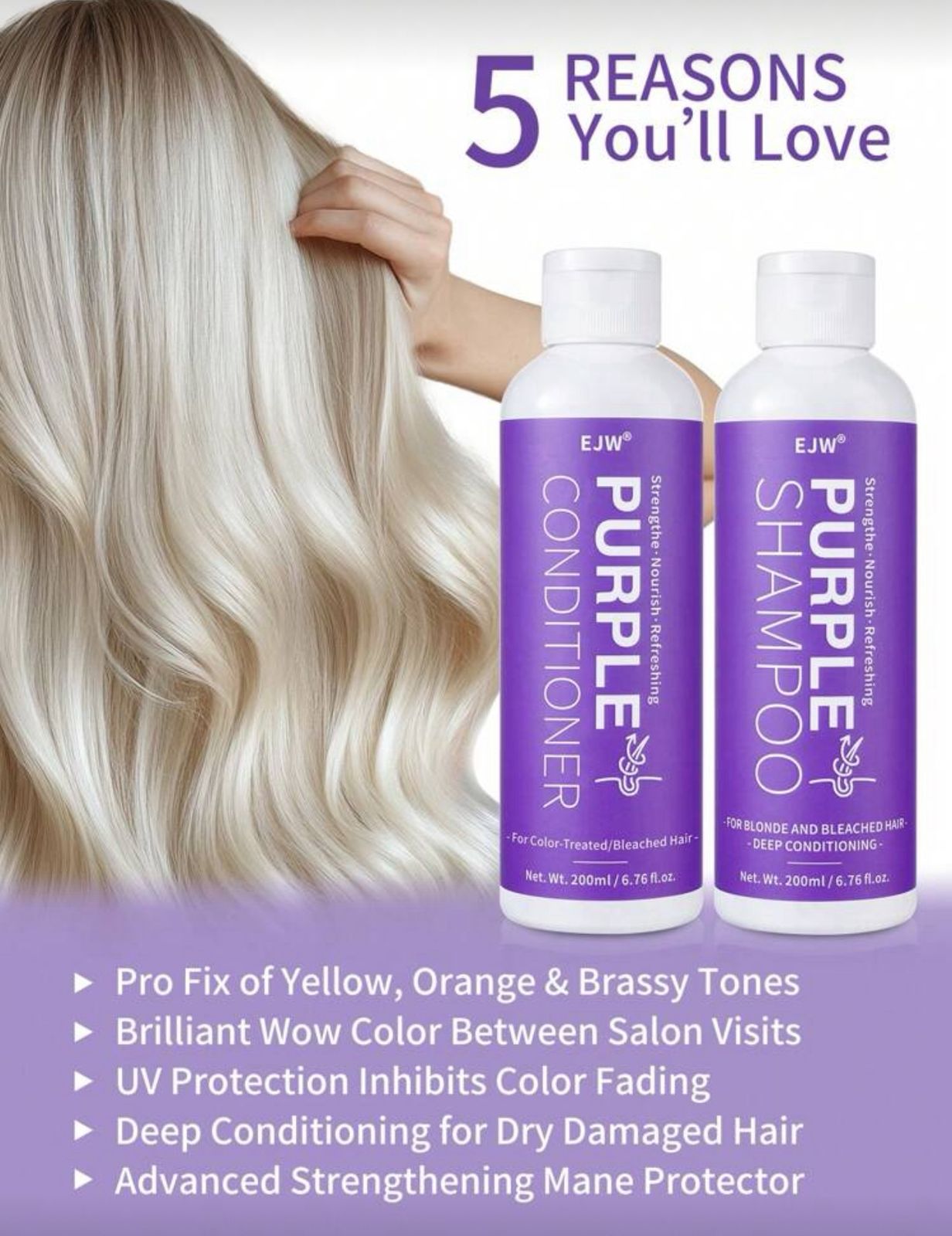 Purple Shampoo & Conditioner Set for Blonde Hair