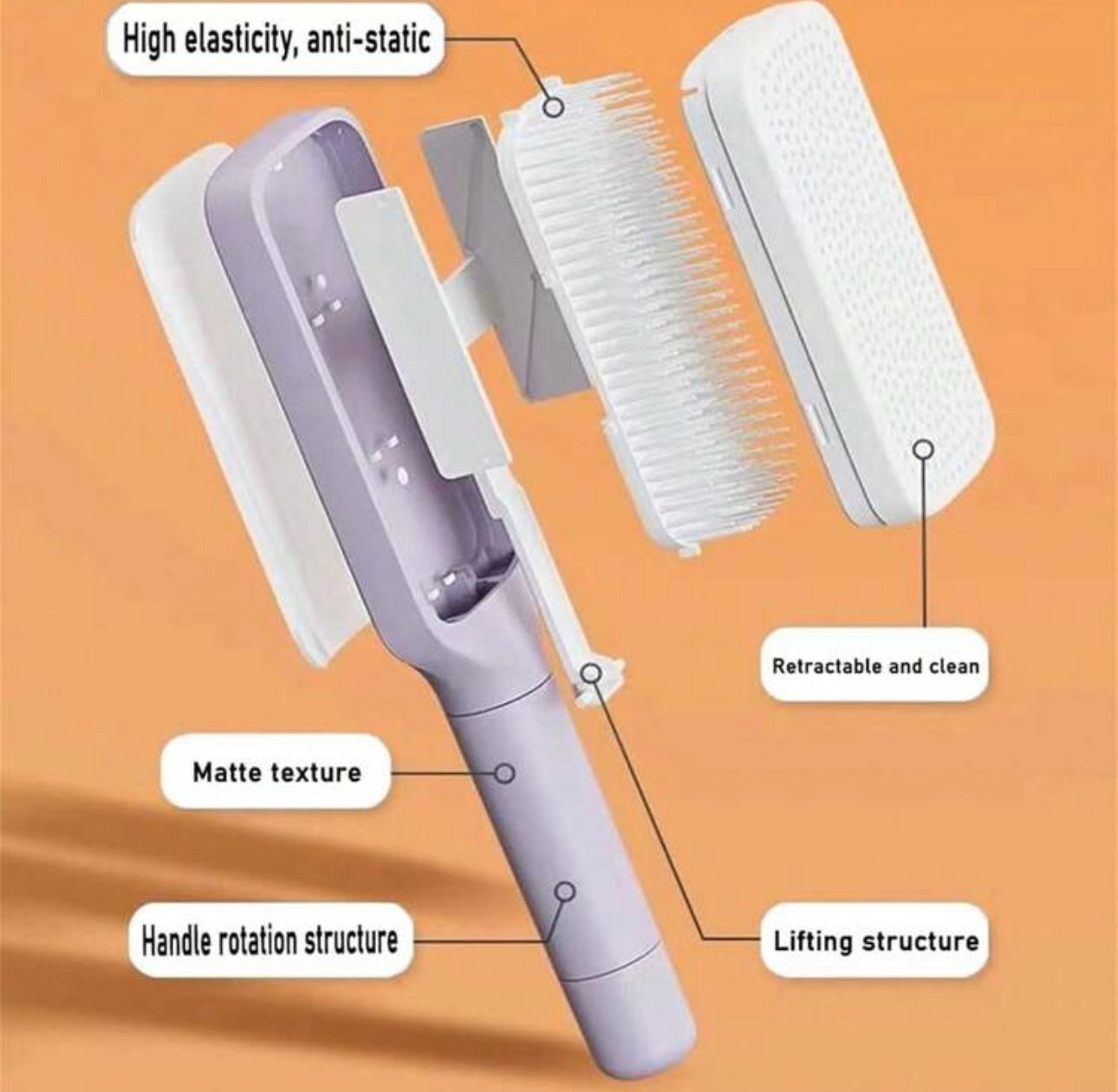 Self-Cleaning Retractable Hairbrush