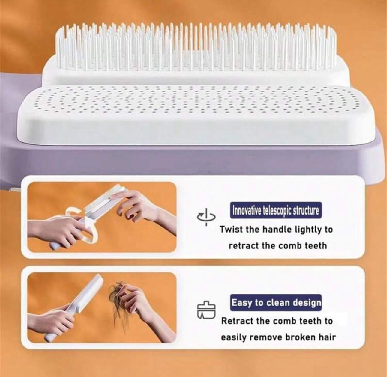 Self-Cleaning Retractable Hairbrush