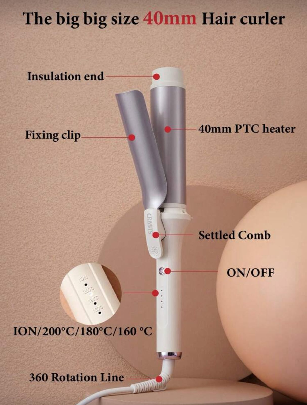 CRASTS 40mm Large Barrel Hair Curler